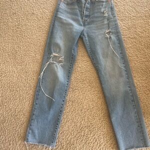 Levi's Light Blue Distressed ripped Straight Leg Jeans